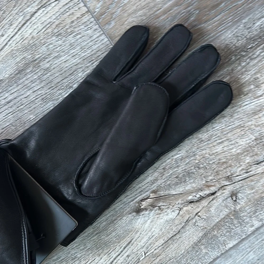 Stewart of Scotland gloves black leather small Bikercore fleece lining